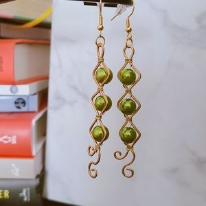 Earrings - Olive Beads Wrapped in Brass